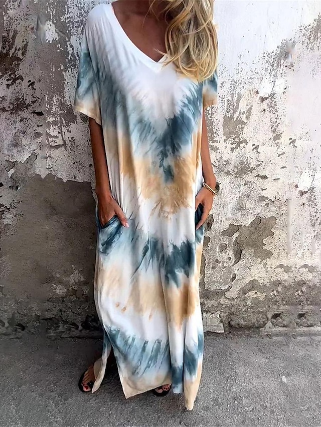 Women's Casual Dress T Shirt Dress Tee Dress Tie Dye Pocket Print V Neck Long Dress Maxi Dress Stylish Casual Daily Vacation Short Sleeve Summer 6