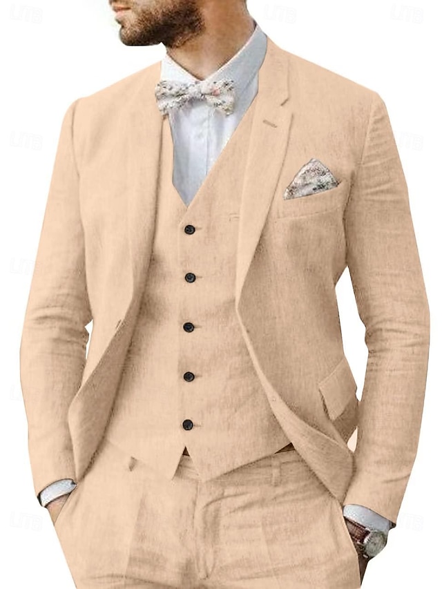 Men's Tailored Fit Single Breasted Two-buttons 3 Pieces Solid Colored Wedding Suits