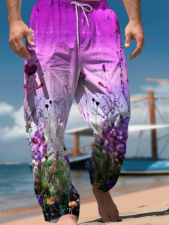  Men's Hawaiian Flower Pants Trousers Outdoor Holiday Vacation Relaxed Fit Micro-elastic