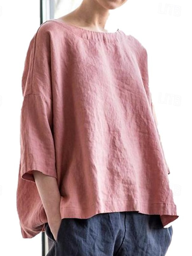  Shirt Blouse Women's Yellow Pink Blue Plain Sexy Street Daily Fashion Round Neck Regular Fit S