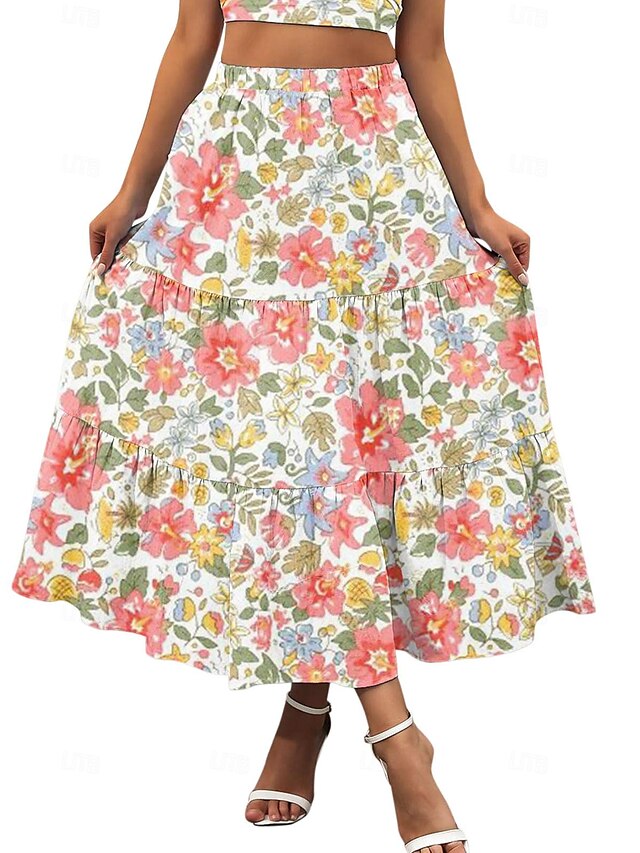 Women's Skirt A Line Swing Maxi Skirts Print Floral Holiday Vacation ...