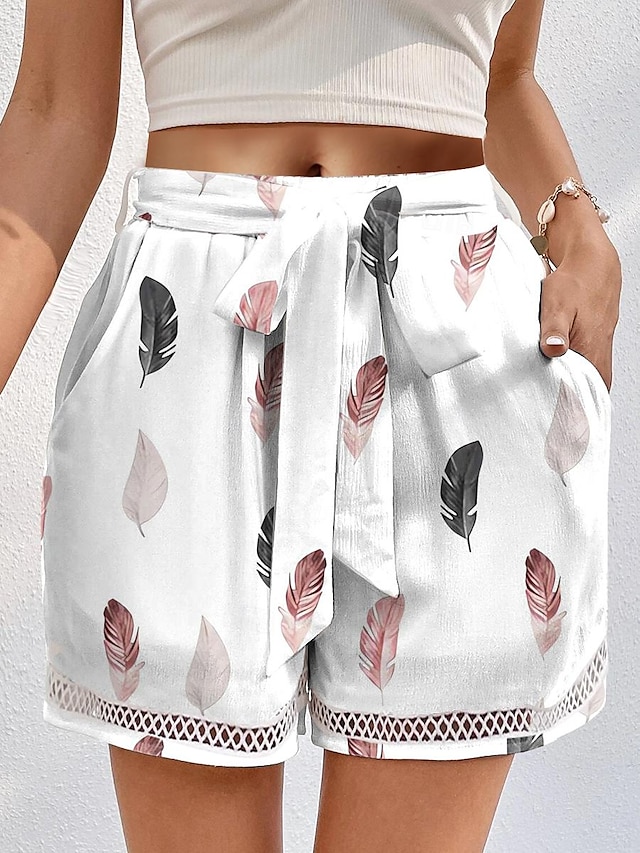  Damen Shorts Kurze Hosen Polyester Graphic Weiß Einfach Hoher Taillenbund Kurz Urlaub Casual Sommer Frühling