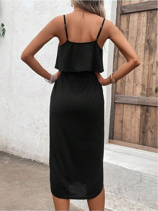 Women's Black Dress Midi Dress Patchwork Elegant Vintage One Shoulder ...