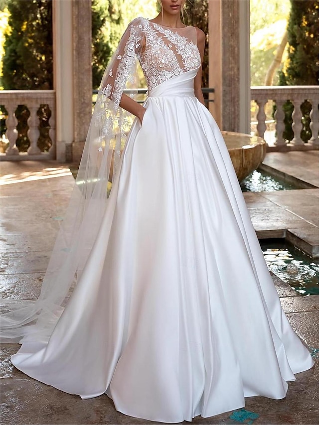 Wedding Dresses Ball Gown Off Shoulder V Neck Regular Straps Chapel Train Satin Bridal Gowns With Pleats Ruched 2024