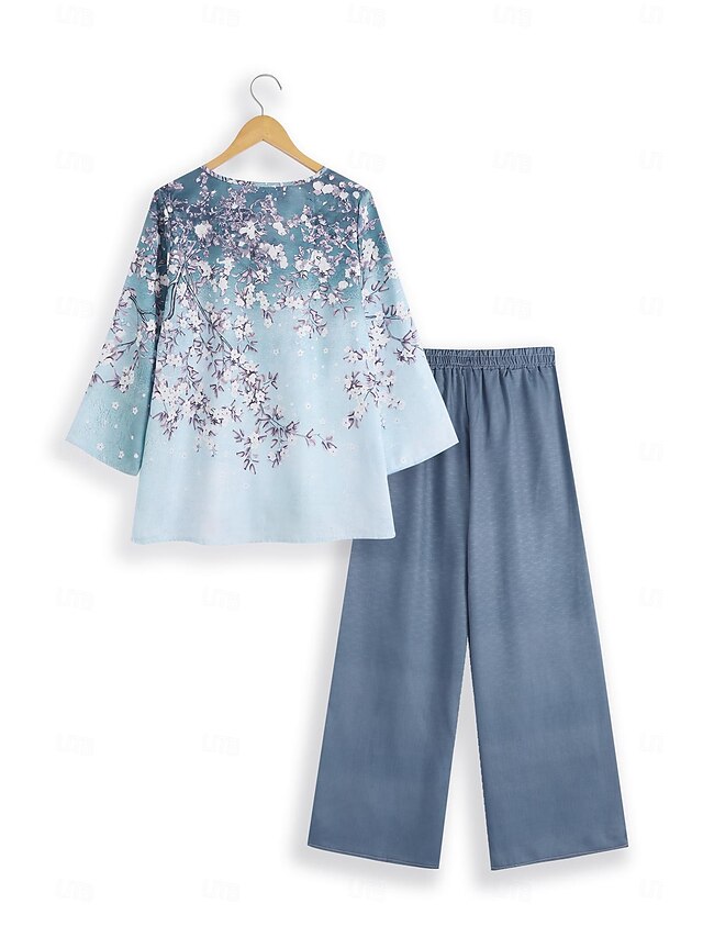3 Two Piece Set For Women , Button Front Shirt and Plain Wide Leg Pants - 3 Colors Pack