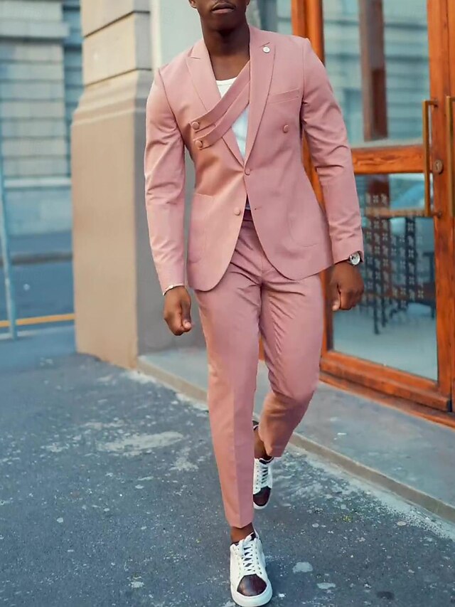 Black Pink Men's Wedding Suits Solid Colored 2 Piece Fashion Daily 