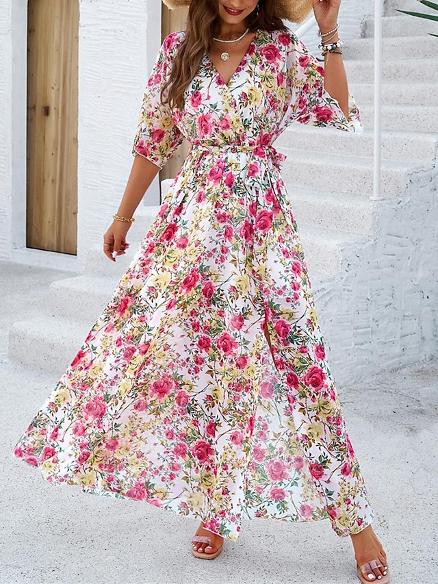 Women's Casual Dress Floral Print V Neck Long Dress Maxi Dress Bohemia Stylish Daily Date 3/4 Length Sleeve Summer 27