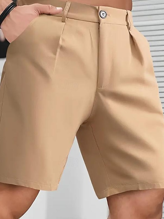 Homens chinês Shorts Chino Botão Bolsos Tecido Conforto Formal Festa Trabalho Moda Estilo Clássico Preto Cáqui Micro-Elástica