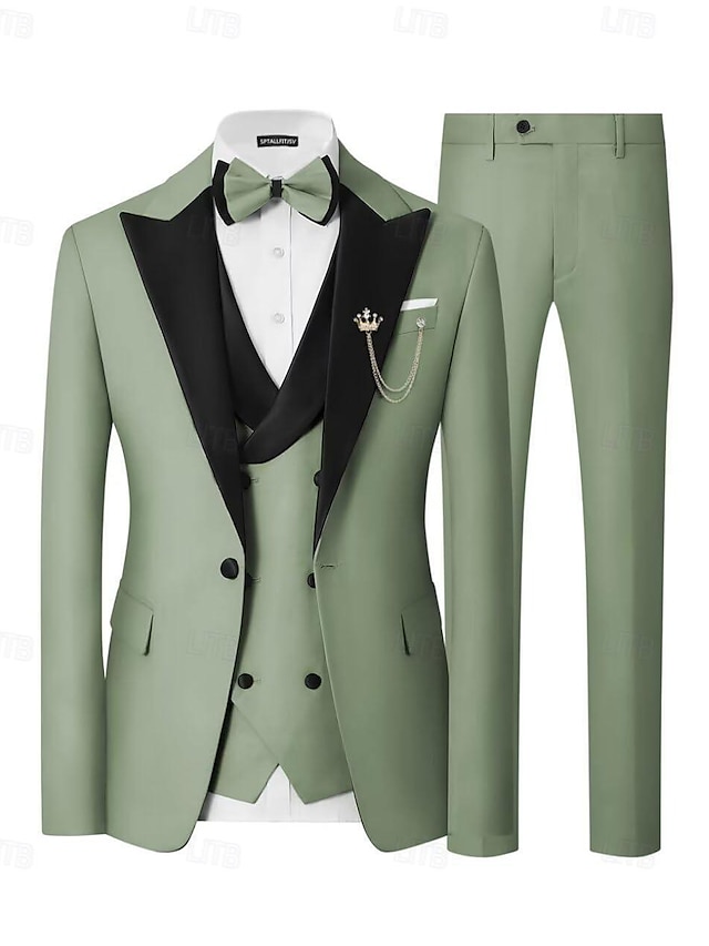  ブラック バーガンディー スカイブルー 男性用 結婚式 パーティー スーツ ソリッド 3点セット 日常 ビジネス プラスサイズ シングルブレスト 一つボタン 2024年