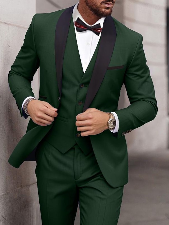 kongeblå lilla grøn herre efterår bryllup prom smoking 3-delt sjalkrave mode standard pasform enkeltradet en-knaps 2024