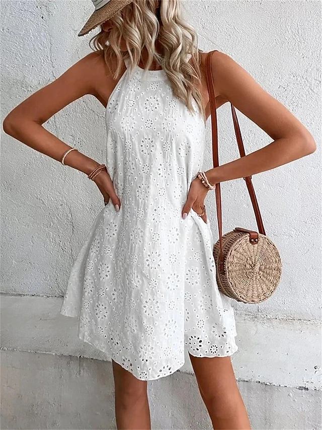 Women's Mini Dress White Dress Lace Dress Casual Dress Boho Dress Casual Vacation Daily Loose Fit Plain Sleeveless Halter Neck Black White Orange Green Summer Spring 8