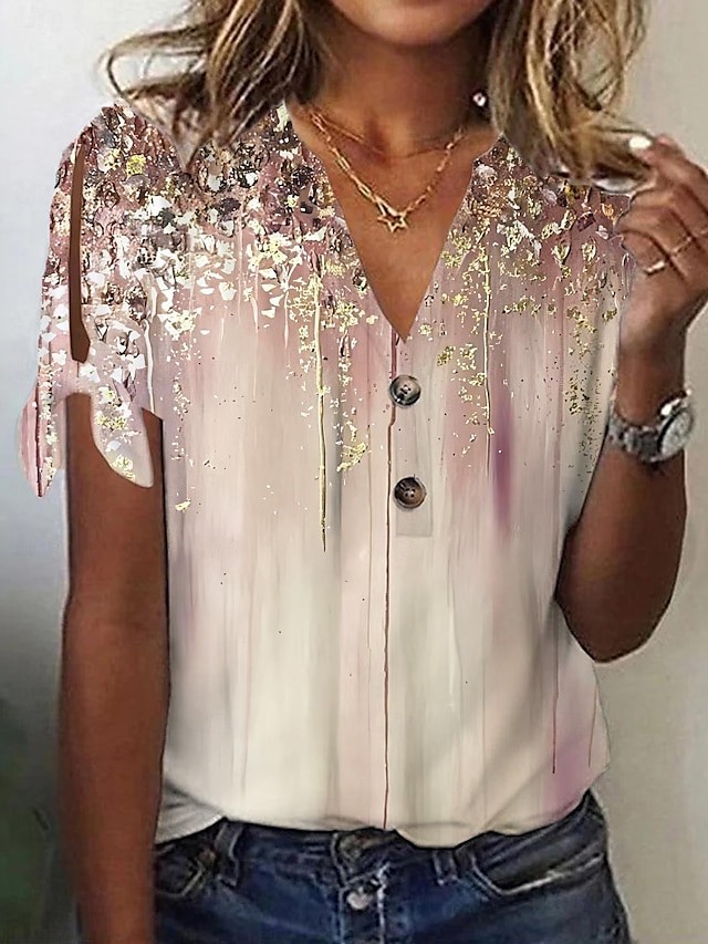  Damen T Shirt Graphic Taste Ausgeschnitten Bedruckt Täglich Wochenende Basic Kurzarm V Ausschnitt Rosa