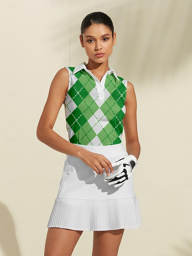  Femme T-shirt POLO vêtements de golf Rose Vert Sans Manches Protection Solaire Poids Léger T-shirt Top Vêtements de golf pour femmes, tenues, vêtements