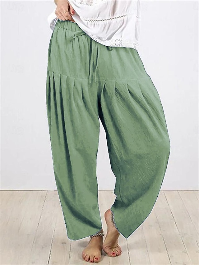  Femme Ample Pantalon Polyester Coupe haute Taille haute Longue Carmin Eté