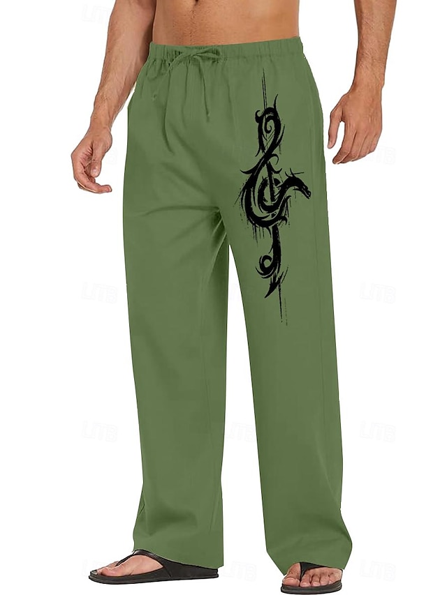  Homme Pantalon en lin Taille elastique Animal Tortue Confort Toute la longueur Extérieur Vêtement de rue Hawaïen Décontractées Noir Blanche Micro-élastique