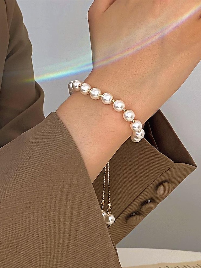  Dam Pärlarmband Fint Mode Elegant Lyx Legering Armband Smycken Silver / Guld Till Datum Födelsedag Strand