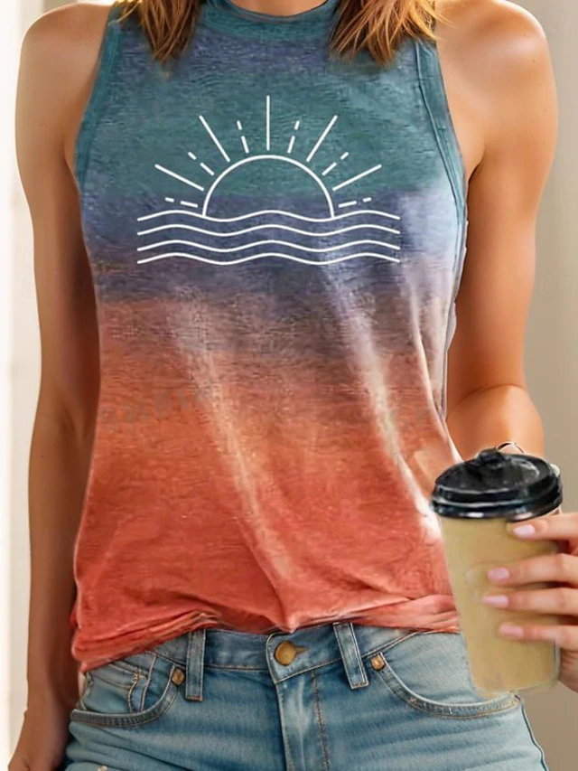 Women's Camisole Tank Top Vest Tropical Hawaiian Stylish Ombre Print Sleeveless Regular Tops Crew Neck Orange Summer 9