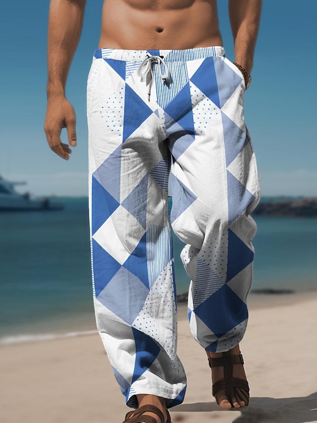  Hombre Hawaiano Ajedrez Pantalones Exterior Festivos Vacaciones Moldura de Relajación Microelástico