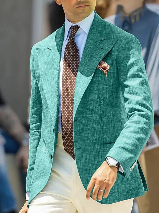  giacca blazer da uomo in lino da spiaggia matrimonio casual vestibilità regolare su misura tinta unita monopetto due bottoni verde 2024