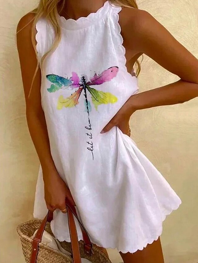 Women's Light Pink Black White Summer Spring Mini Dress Petite Dress White Dress Casual Vacation Daily Loose Fit Floral Graphic Crew Neck 5