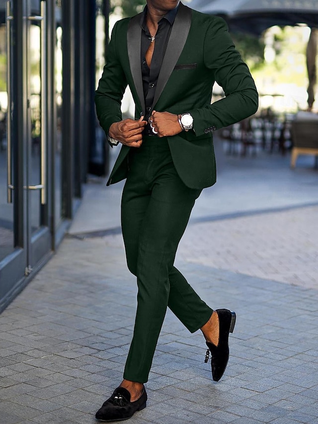  Costumes de mariage pour hommes costumes de retour à la maison rouge vert foncé mode quotidiens couleur unie coupe ajustée 2 pièces simple boutonnage un bouton