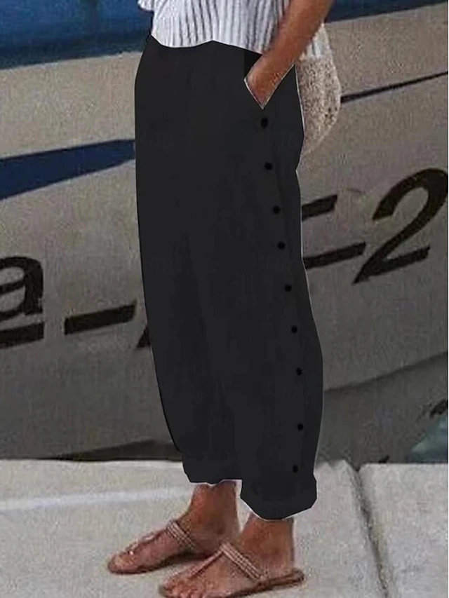 Women's Pants Trousers Casual Daily Long Plain Side Pockets Breathability Comfortable Inelastic Weekend Black White Blue Gray Spring & Summer Regular Fit 5