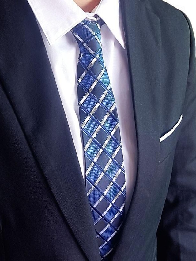 1 stk mand slips bredde 8 cm blå plaid brudgom brudgom slips business manager slips