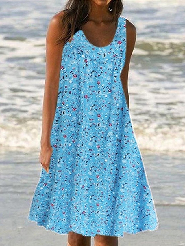  Women's Sundress Tank Dress Floral Print U Neck Midi Dress Daily Vacation Sleeveless Summer