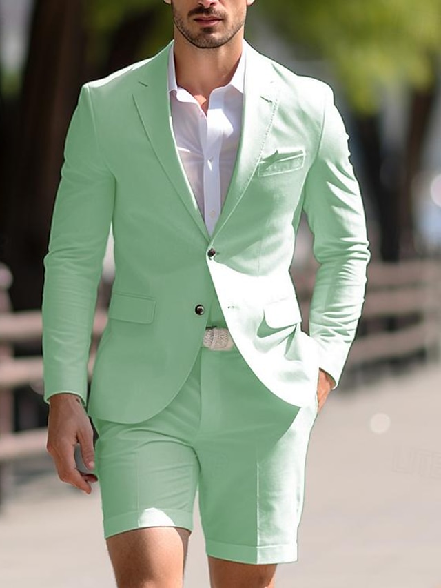  Branco claro verde céu azul colete masculino ternos de baile de casamento shorts de casamento cor sólida 2 peças formal sob medida ajuste único breasted dois botões 2024