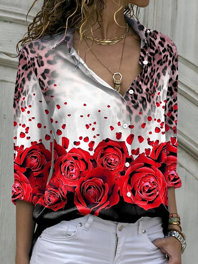  Pentru femei Cămașă Bluză Floral Leopard Buton Imprimeu Galben Manșon Lung Guler Cămașă Primăvara & toamnă