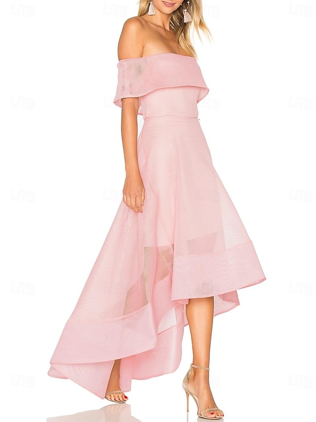  A-Line Cocktail Dresses Vintage Dress Wedding Guest Tea Length Short Sleeve Off Shoulder Organza with Strappy 2024