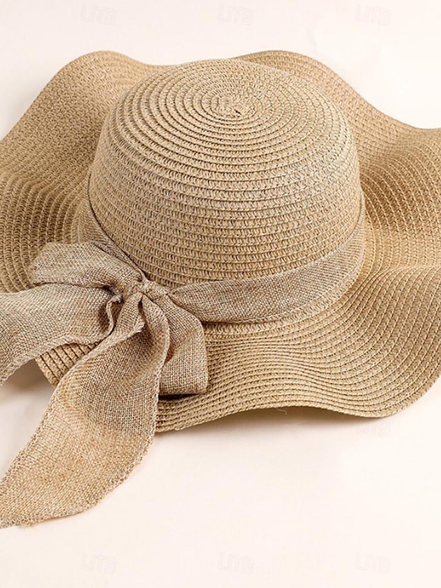  Damen Hut Sonnenhut Tragbar Sonnenschutz Outdoor Festtage Strand Schleife Einfarbig