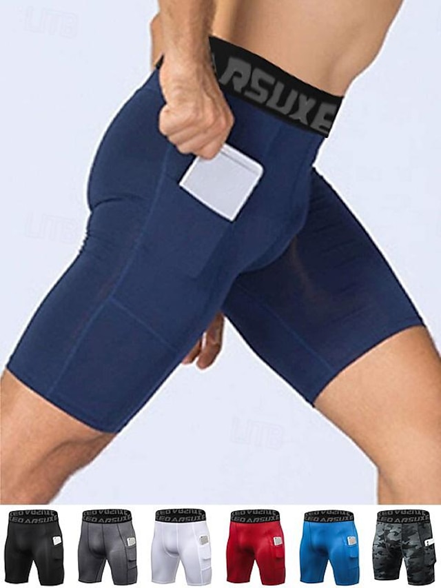  Men's Running Tight Shorts Compression Shorts Yoga Shorts Spandex Shorts with Phone Pocket High Waist Base Layer Athletic Summer Spring Spandex 4 Way Stretch Quick Dry Power Flex Breathable Gym