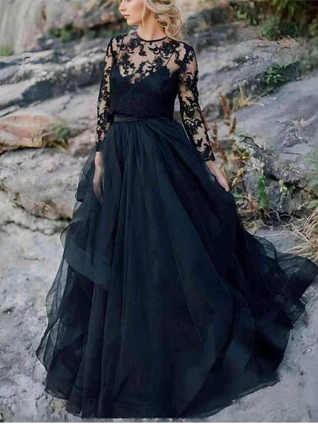  Παραλία / Προορισμός Μπόχο Μαύρο Φορεματα για γαμο Βραδινή τουαλέτα Λεπτές Τιράντες Λαιμόκοψη V Μακρυμάνικο Ουρά Σιφόν Νυφικά κοστούμια Νυφικά φορέματα Με Λουλούδι Μοτίβο 2024