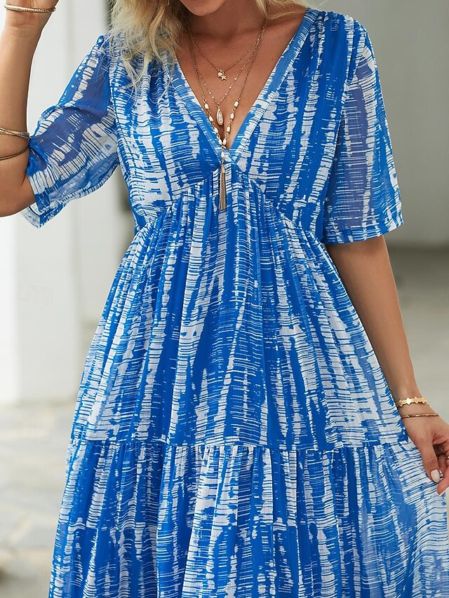 LRISES Women's Tie Dye Maxi Dress – Casual V-Neck Summer Dress With Side Slits & Pockets - View #7