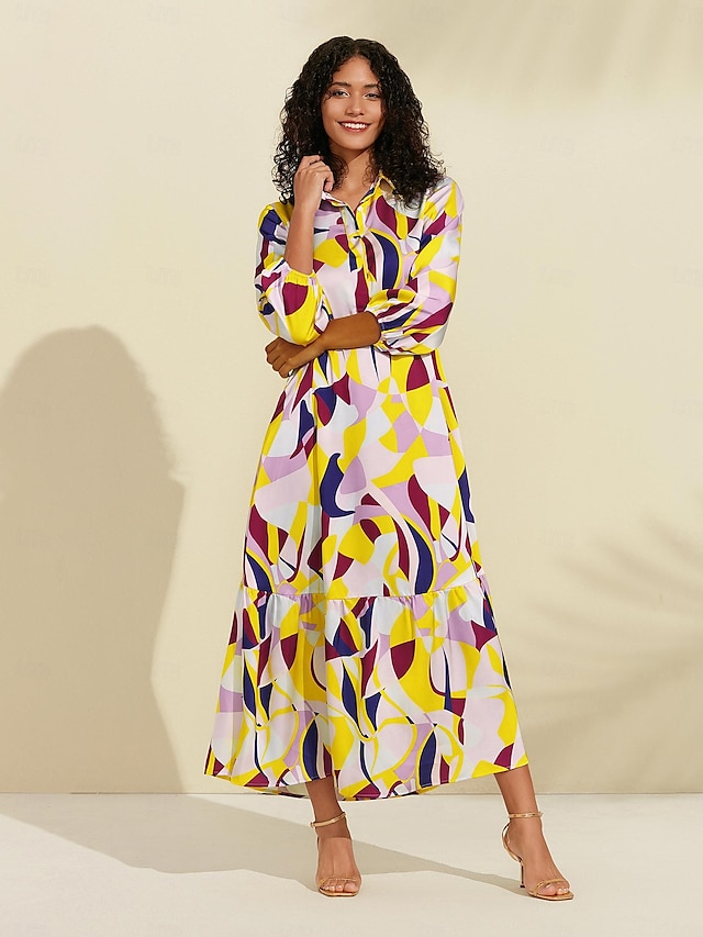  robe longue en satin à imprimé color block