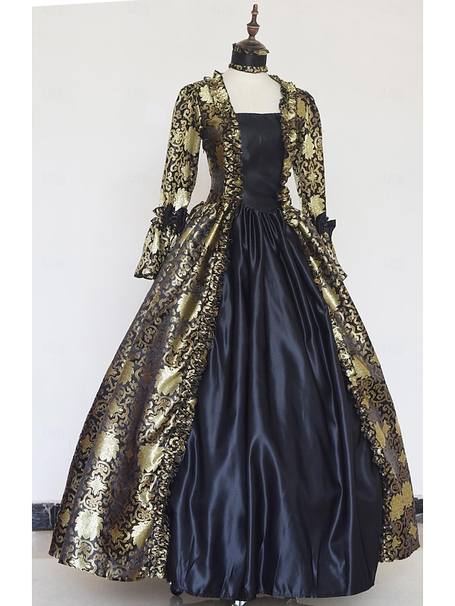  ancien Baroque Punk & Gothique Maxi Robe Normal Juliette Cendrillon Princesse Col carré Déguisement Royal Halloween Carnaval Mascarade Performance Soirée Halloween Adultes Toutes saisons