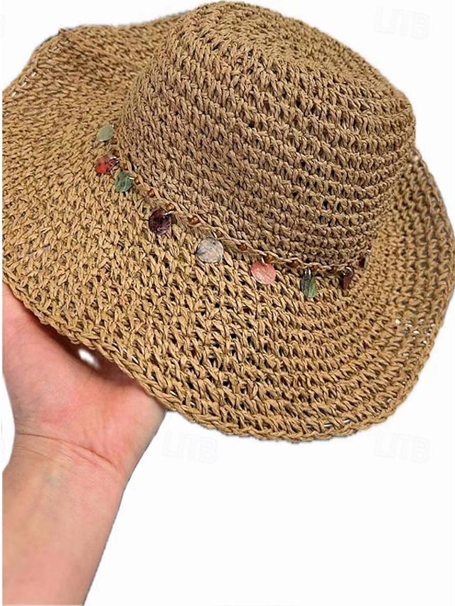  Boho Foldable Sun Hats Trendy Color Khaki Beige Cream Breathable Straw Hats Travel Beach Hats For Women Girls