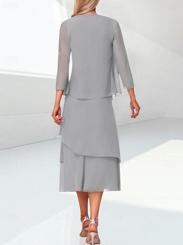 Tea-Length Chiffon Dress With Jacket Dusty Sage main image 1