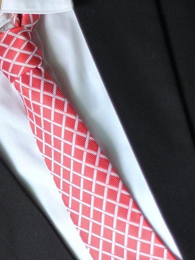  1Pc Man Necktie Pink Grid Width 8cm Bridegroom Groomsman Tie Business Manager Tie