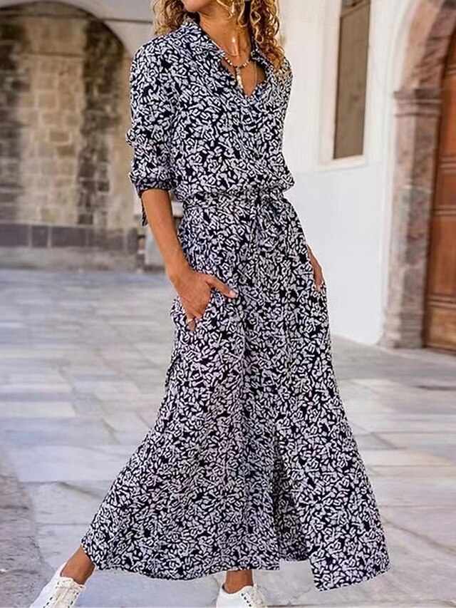 Women's Shirt Dress Floral Pocket Print Shirt Collar Long Dress Maxi Dress Bohemia Daily Vacation Long Sleeve Summer4