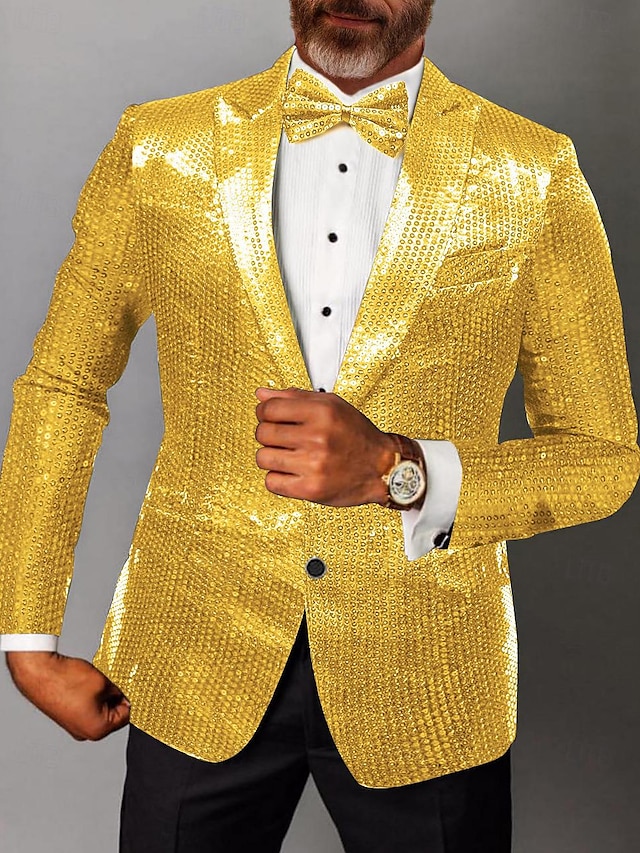  veste blazer homme soirée paillettes scintillantes couleur unie noir argent rose coupe ajustée simple boutonnage deux boutons