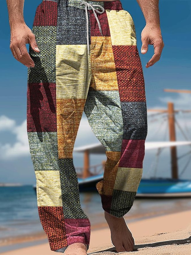  Per uomo Hawaiano A quadri Pantaloni Esterno Per eventi Da mare Comodo Media elasticità