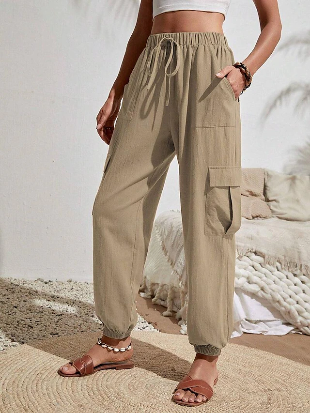 Women's Normal Slacks Pants Trousers Harem Pants Fashion Stylish Full Length High Waist Solid Color Street Casual Daily Black Pink Blue Khaki Summer Spring Fall Winter 7