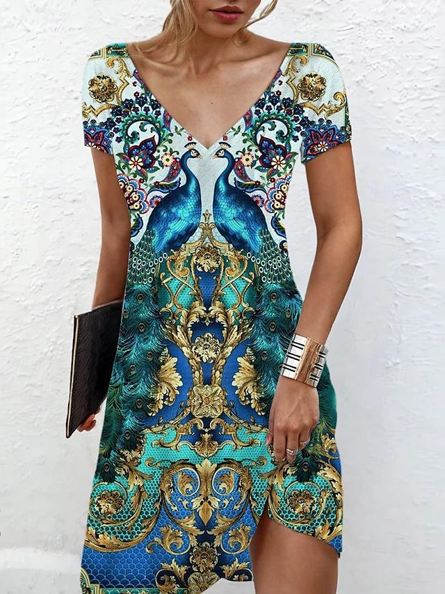  Női hétköznapi ruha Grafika Állat Kollázs Nyomtatott V-alakú Midi ruha Alkalmi Otthon Munka Rövid ujjú Nyár Ősz