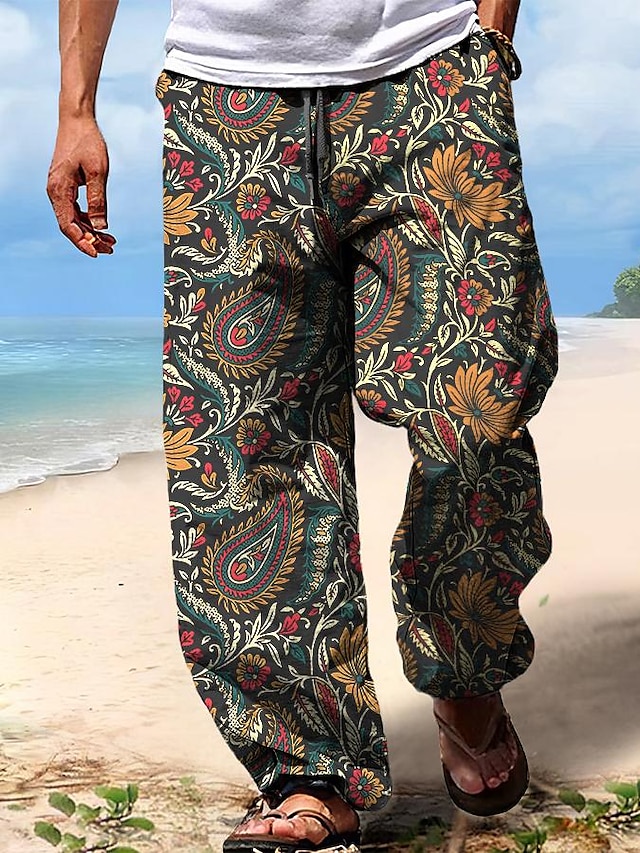  calças havaianas masculinas calças ao ar livre férias férias ajuste relaxado micro-elástico