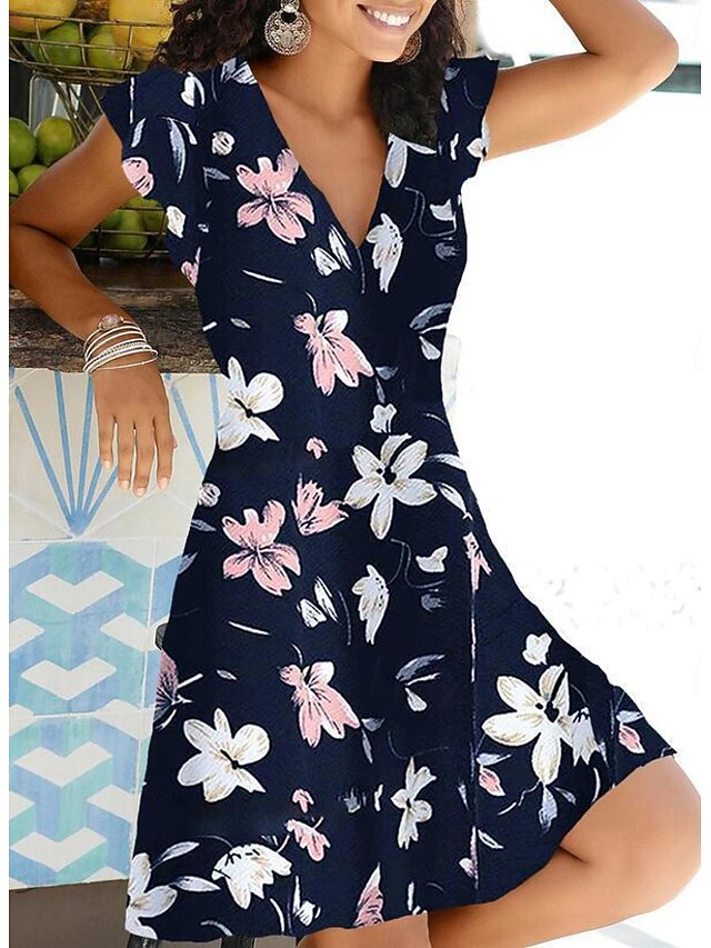 Women's V Neck Flutter Sleeve Mini Dress Short Sleeve Summer Spring3