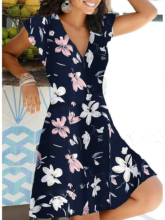 Women's V Neck Flutter Sleeve Mini Dress Short Sleeve Summer Spring3