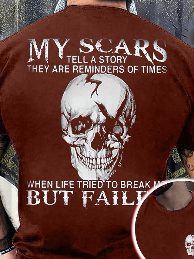  Skull Mens 3D Shirt For My Scars Tell Story They Are Reminders Of Times | Green Summer Cotton | Graphic Prints Black Wine Navy Blue Tee Casual Style Men'S Blend Basic Modern Contemporary Short