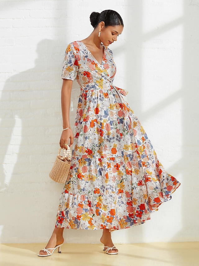 Julie Vestido Largo con Estampado Floral y Escote Cruzado